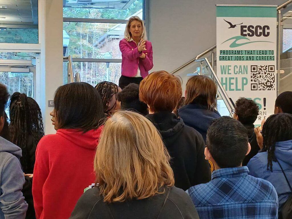 Rep. Jenn Kiggans speaks with students at the AAES Rocket Launch Event